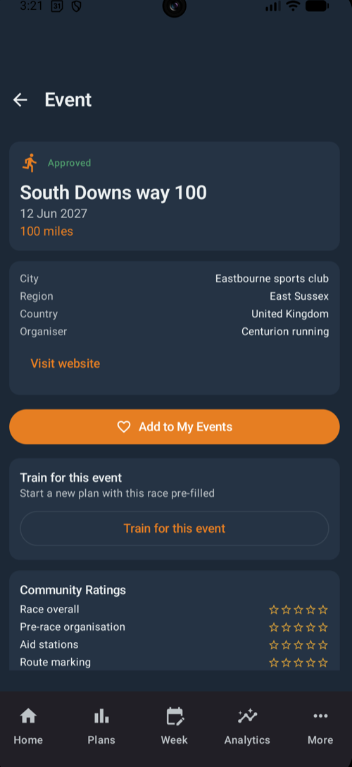 Race event detail on Android