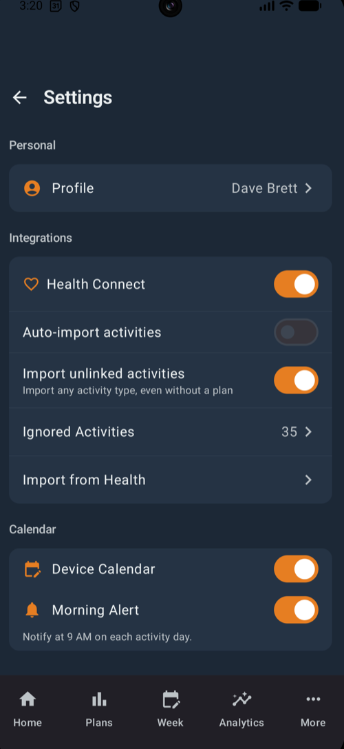 Settings on Android