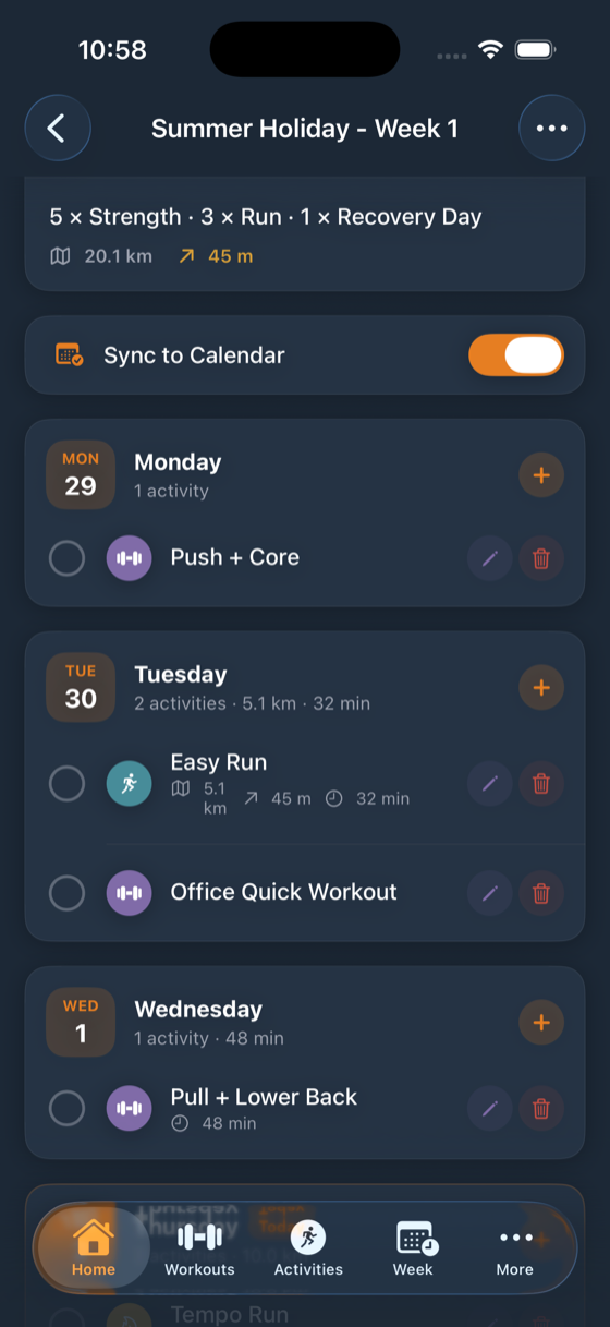 Hybrid weekly planner in ulTrain