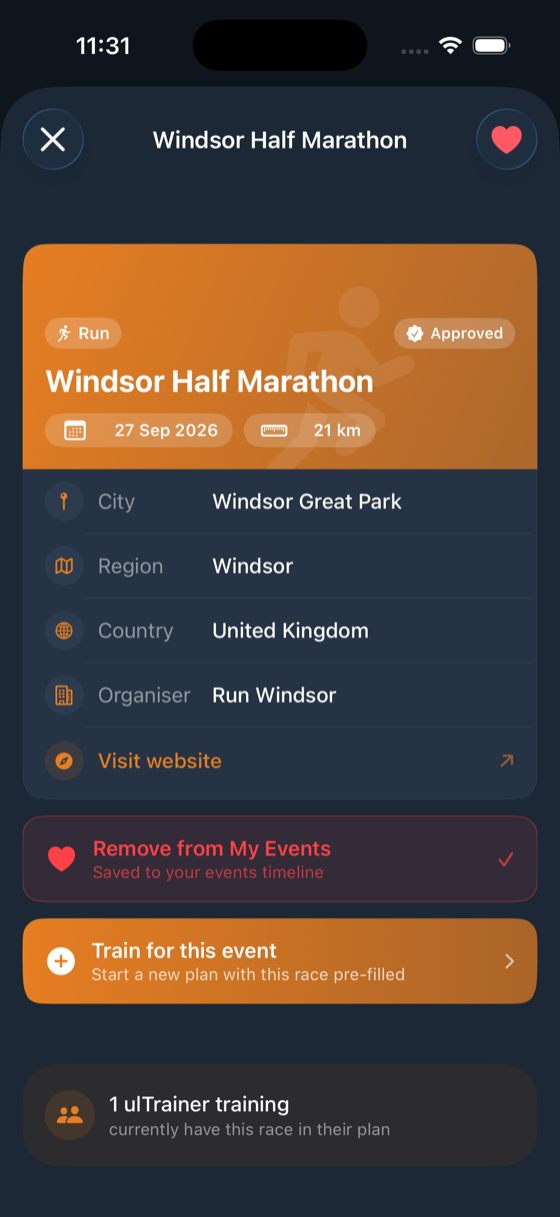 Race event detail on iPhone