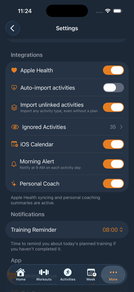 Settings on iPhone