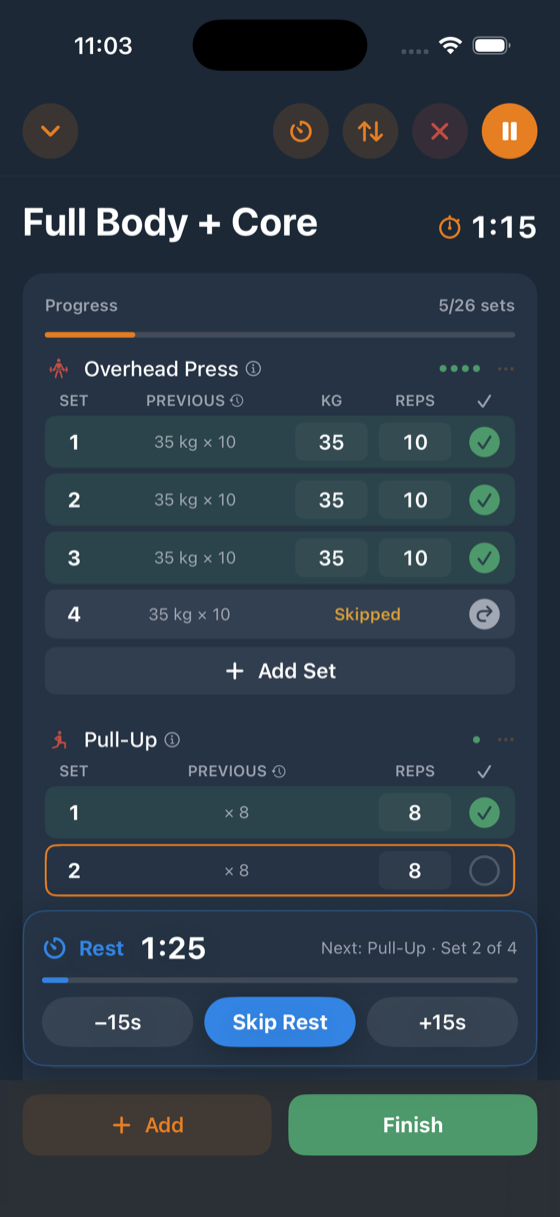 Live strength workout on iPhone